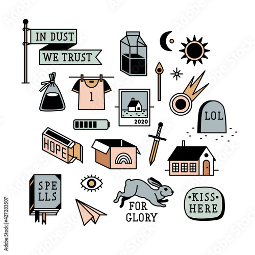 sticker collection in trendy hand drawn style