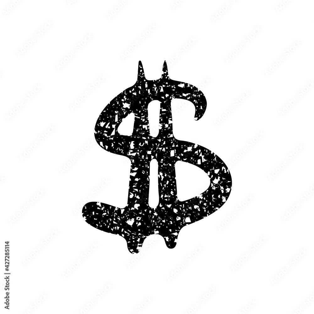 Dollar icon. Black grunge silhouette. Vector simple flat graphic hand drawn illustration. The isolated object on a white background. Isolate. Dollar icon. Black grunge silhouette. Vector simple flat graphic hand drawn illustration. The isolated object on a white background. Isolate.
