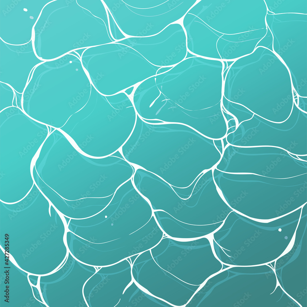 Creative aesthetic square poster with marine theme. Background with water in Japanese cartoon style for interiors, social networks. Illustration with sea foam, water streaks, thin lines, sea, ocean.