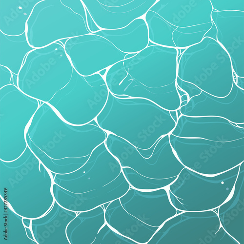 Creative aesthetic square poster with marine theme. Background with water in Japanese cartoon style for interiors, social networks. Illustration with sea foam, water streaks, thin lines, sea, ocean.