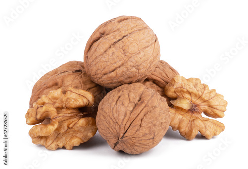 wallnut and a cracked walnut isolated on the white background