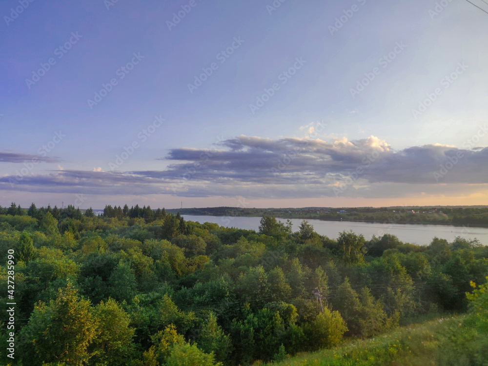 Fototapeta premium Lake at dawn. Fog over the lake.