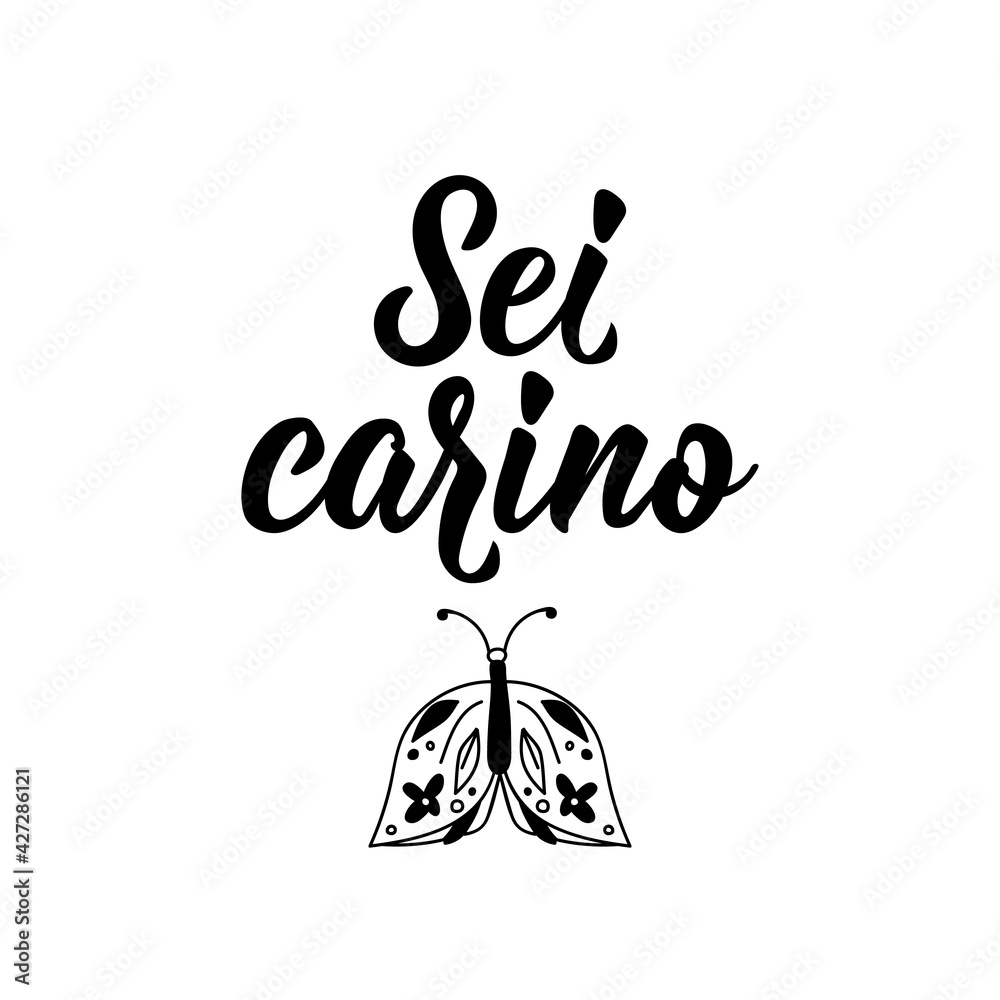 Translation from Italian: You're cute. Vector illustration. Lettering. Ink illustration. Sei carino Translation from Italian: You're cute. Vector illustration. Lettering. Ink illustration. Sei carino