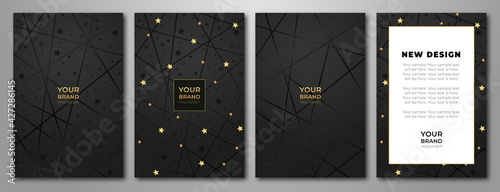 Modern black and gold design set. Creative fashionable background with paint stroke (brush) on background. Luxury trendy vector collection for business background, certificate, brochure