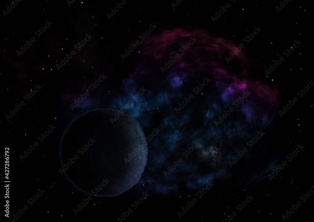 Planets in a space against stars and nebula.