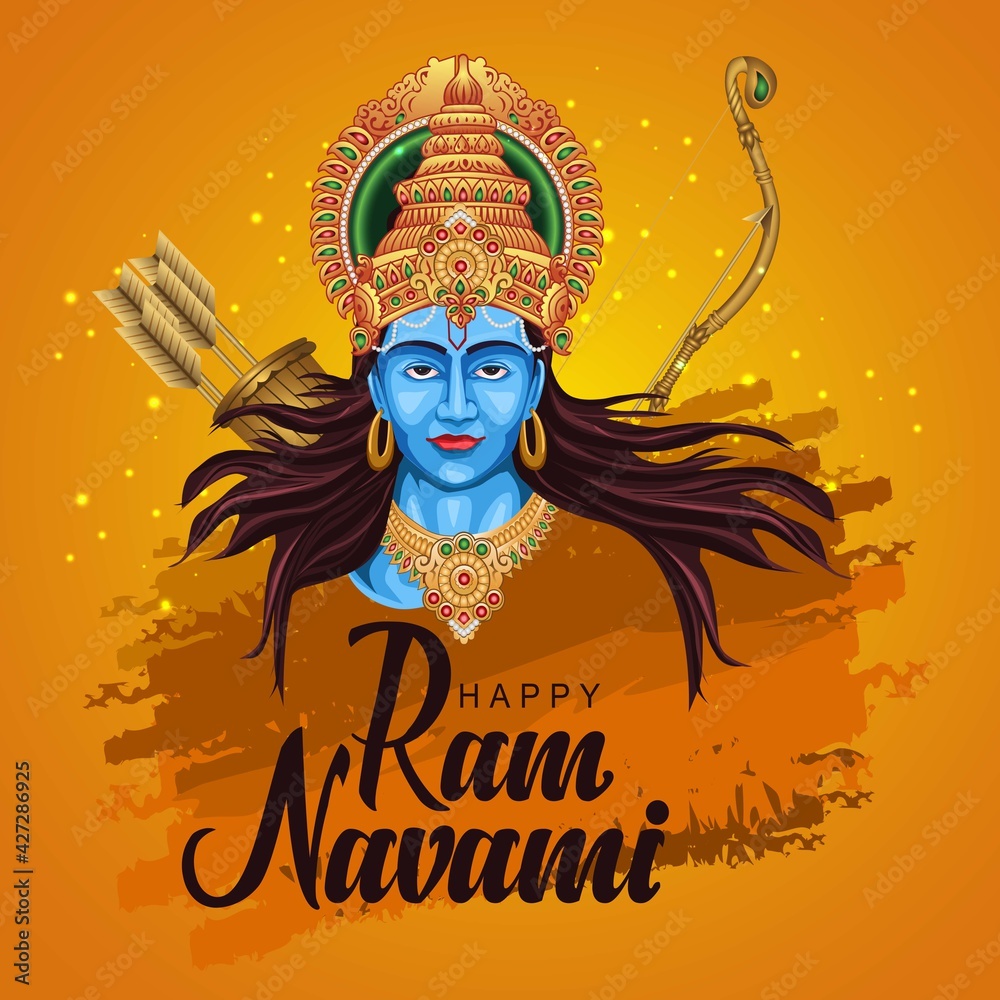 Happy Ram Navami festival of India. Lord Rama with arrow. vector ...