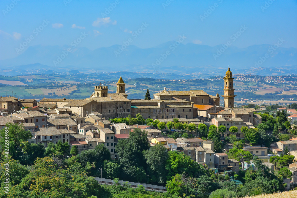 Panoramic view of Macerata, a medieval city in the Marche region of Italy.