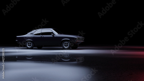 German muscle car on black background. 3d render illustration © mylisa