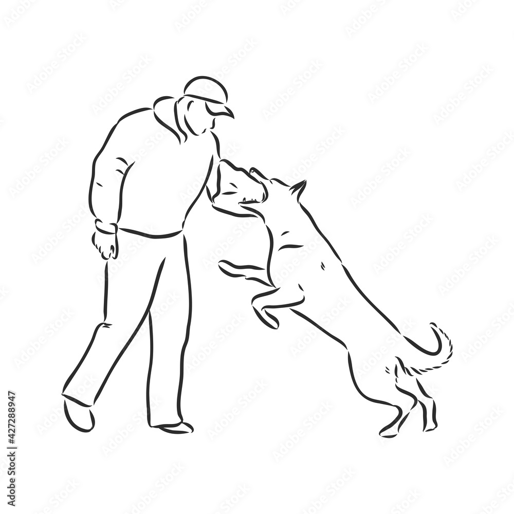 Fototapeta premium Vector Sketch Barking German Shepherd Dog Illustration