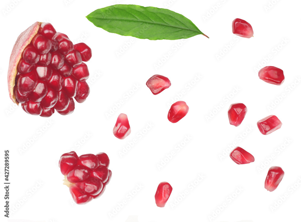 Ripe pomegranate fruit isolated on white background, top view Ripe pomegranate fruit isolated on white background, top view