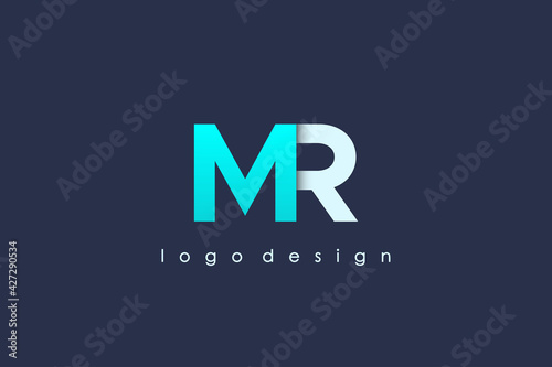 Initial Letter M and R Linked Logo. Blue and White Linked Letter Origami Style isolated on Blue Background. Usable for Business and Branding Logos. Flat Vector Logo Design Template Element. photo