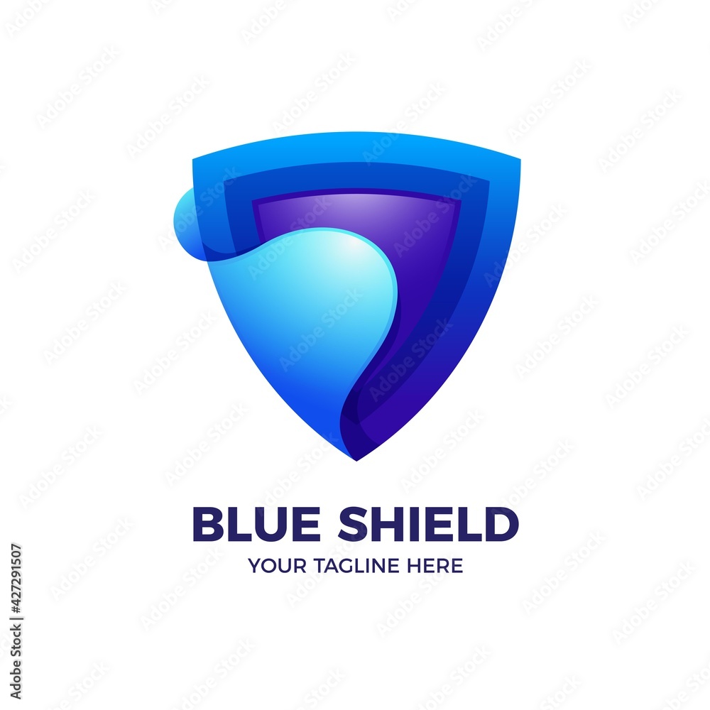 Blue Shield in Gradient Color 3D Logo Template Blue Shield in Gradient Color 3D Logo Template