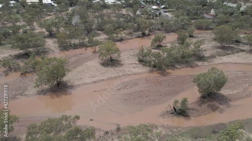 Riverbed Of Almost Dry Todd River Near Town Of Alice Springs - Muddy River Of Todd In MacDonnell Ranges, Australia. - aerial photo