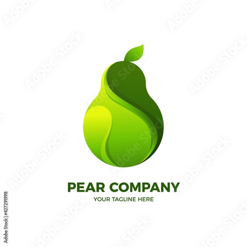 Green Pear Fresh Fruit 3D Logo Template