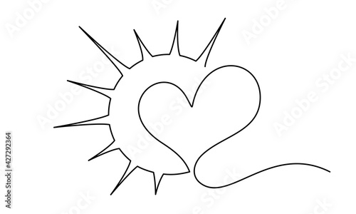 Heart inside sun sign. Concept of love, compassion and happiness