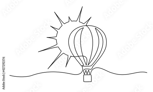 Air balloon with sun. Symbol of happiness, travel and relaxation.