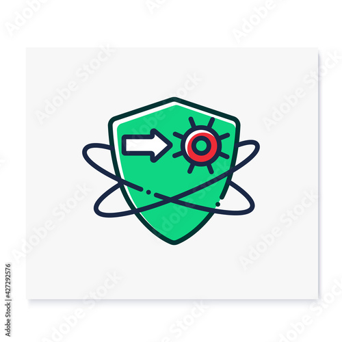 Virus fight color icon. Antiviral treatment. Immunity strengthening concept. Immunology. Body defence system. Health care, disease prevention. Isolated vector illustration