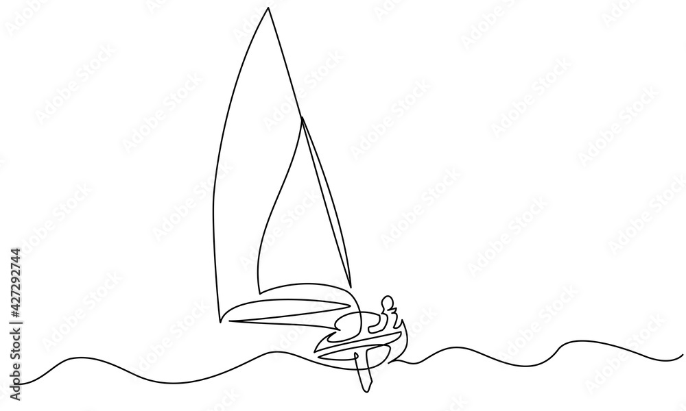 One single line drawing of fast speed boat sailing on the sea graphic
