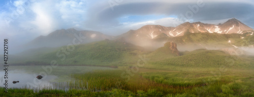 Mountain landscape at Paramushir Island, Russia. Karpinsky Group. photo