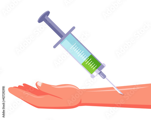 put in the clinic an injection with an injection. take medication intravenously. flat vector illustration isolated on white background.