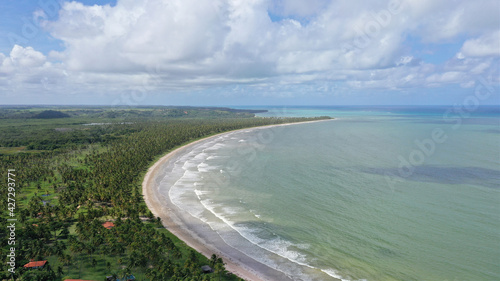 Panoramic view of a desert beach near Sao Miguel dos Milagres in Alagoas, Brazil 