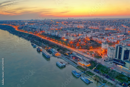 Tablou pe pânză Galati, ROMANIA - March 19, 2021: Aerial view of Galati City, Romania