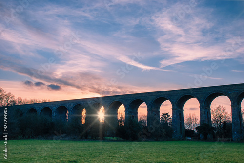 Canvas Print Sunset over the Chappel Viaduct in Essex, UK