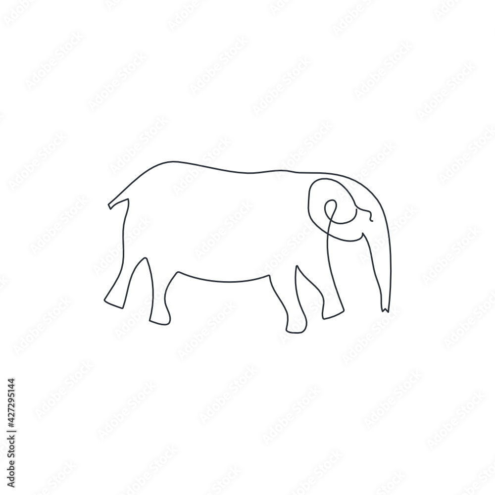 elephant from Cederberg Mountains Cave paintings, one line vector illustration