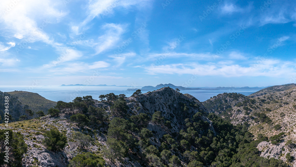 Drone picture at Cap de Formentor with view to the Morro del Pont at Mallorca