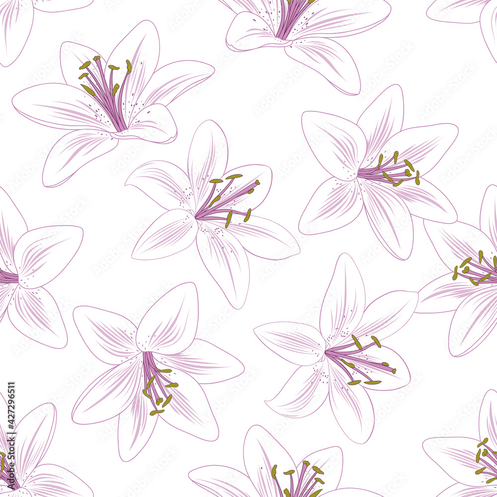 Seamless hand-drawing floral pattern with flower lilies. Seamless hand-drawing floral pattern with flower lilies.