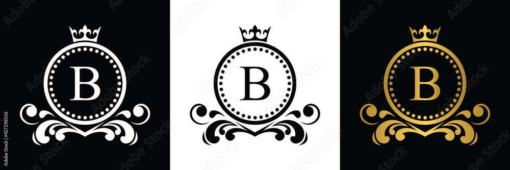 Golden and black Letter B template logo Luxury gold letter with crown ...