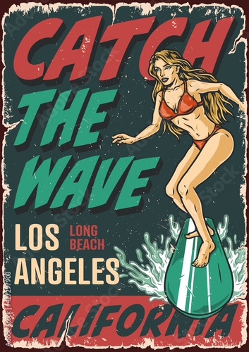 California surfing vintage poster