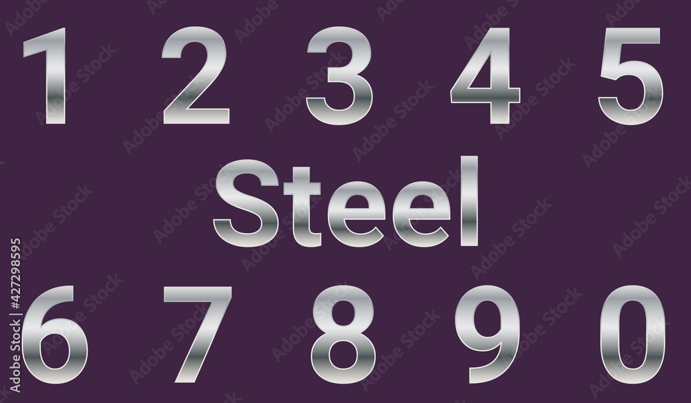 A set of steel numbers.Steel numbers placed on a dark blue background.Vector illustration. A set of steel numbers.Steel numbers placed on a dark blue background.Vector illustration.
