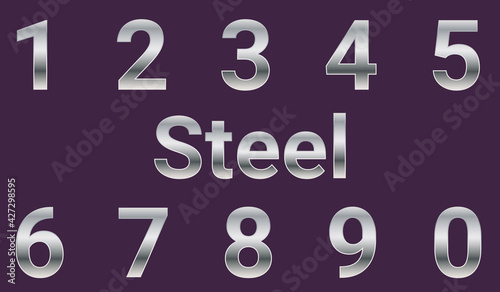 A set of steel numbers.Steel numbers placed on a dark blue background.Vector illustration.