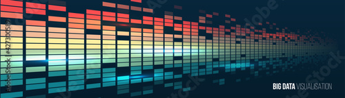 Filtering machine algorithms. Wide Big data visualization. Information analytics concept. Sorting data. Vector technology background. Abstract stream information with squares array and binary code.