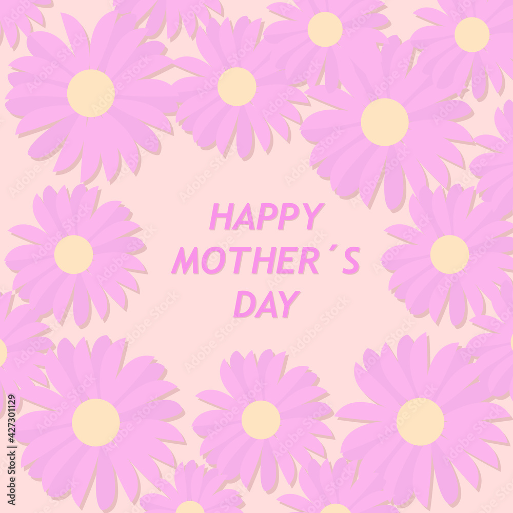 happy mother's day on pink background surrounded by lilac flowers