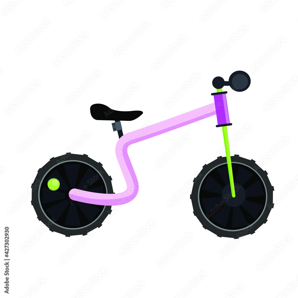 Kids balance bike icon. A bicycle without pedals for child or toddler. Push bike. pink on white background. Two wheeled for learning to ride a bicycle. Vector illustration, clip art. Kids balance bike icon. A bicycle without pedals for child or toddler. Push bike. pink on white background. Two wheeled for learning to ride a bicycle. Vector illustration, clip art.