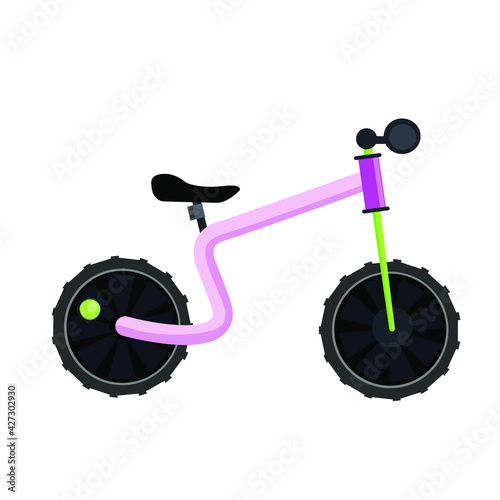 Kids balance bike icon. A bicycle without pedals for child or toddler. Push bike. pink on white background. Two wheeled for learning to ride a bicycle. Vector illustration, clip art.