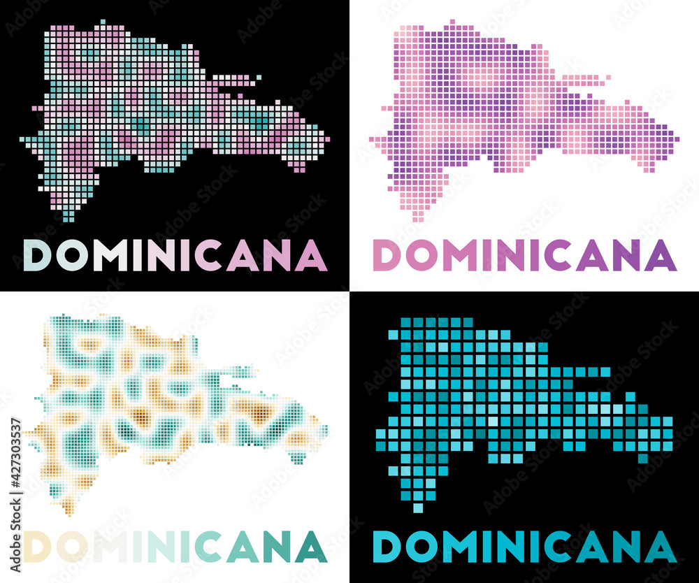 Dominicana map. Collection of map of Dominicana in dotted style. Borders of the country filled with rectangles for your design. Vector illustration.