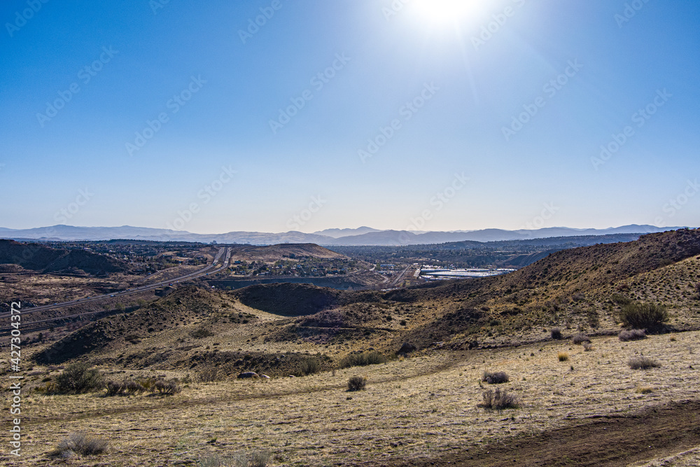 Aerial view of the City of Reno, Nevada as seen from the mountains in the West.