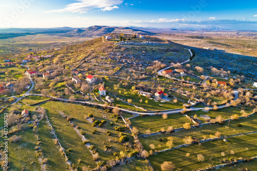 Aerial view of Bribirska Glavica historic town on the hill ruins photo