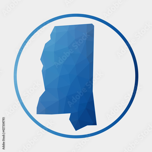 Mississippi icon. Polygonal map of the US state in gradient ring. Round low poly Mississippi sign. Vector illustration.