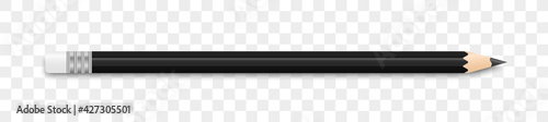 Realistic black pencil sharpened with white rubber band. Pencil sharpened with on transparent background. Vector illustration. EPS-10