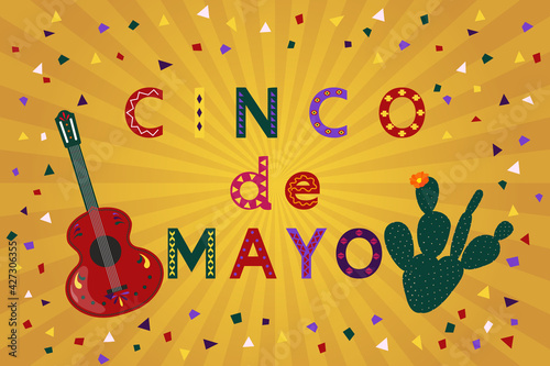 Cinco de Mayo. May 5. Traditional Mexican holiday. Vector design for banner, poster, greeting card, fiesta party invitation. 