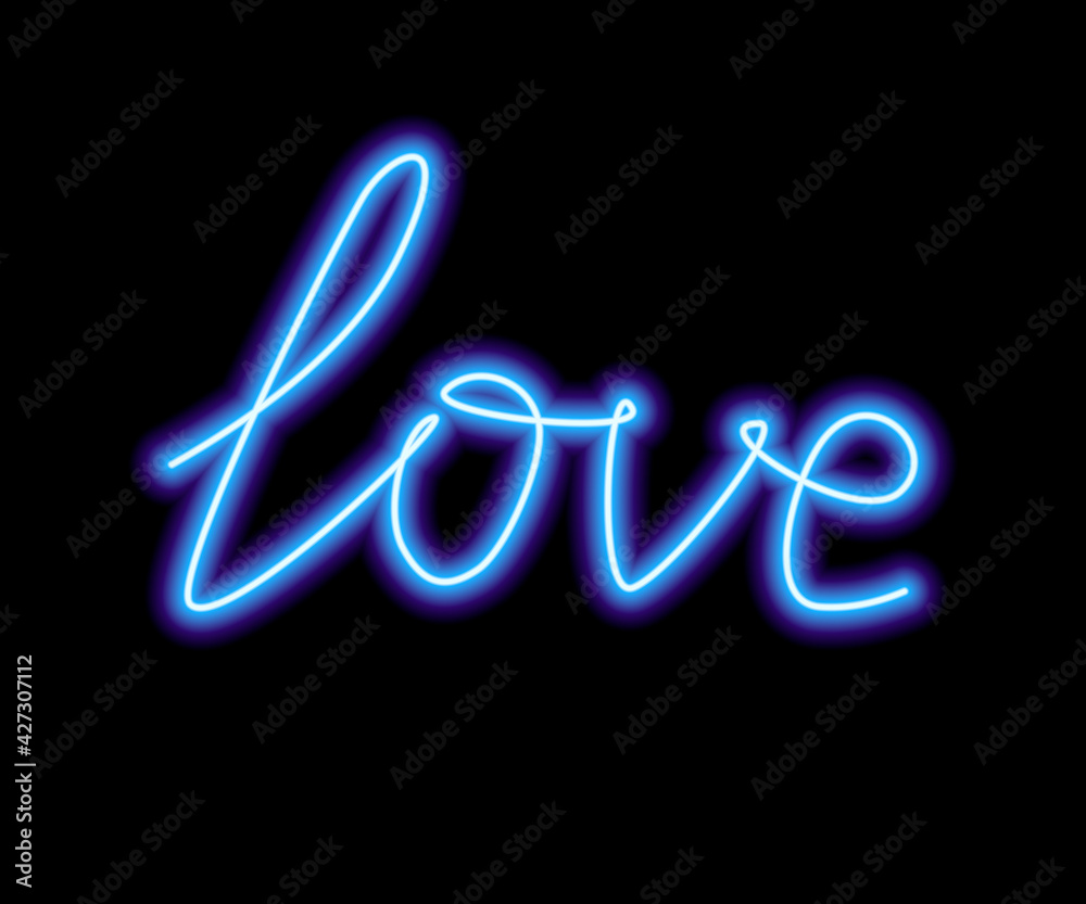 The neon word Love blue is isolated on a black background The neon word Love blue is isolated on a black background