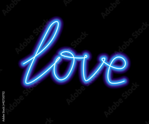The neon word Love blue is isolated on a black background