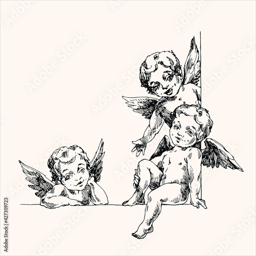 Two angels on the edge of the frame.