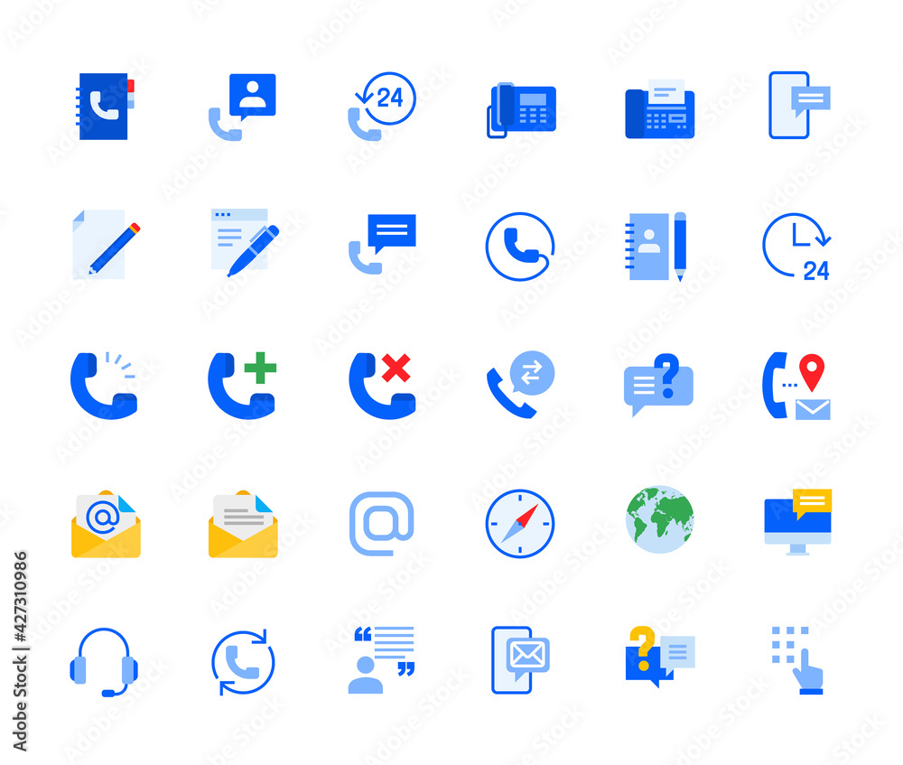 Communication icons set for personal and business use. Vector illustration icons for graphic and web design, app development, marketing material and business presentation. Communication icons set for personal and business use. Vector illustration icons for graphic and web design, app development, marketing material and business presentation.