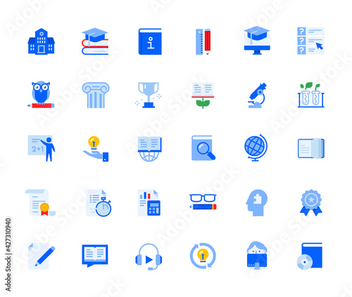 Education icons set for personal and business use. Vector illustration icons for graphic and web design, app development, marketing material, school and university presentation. 