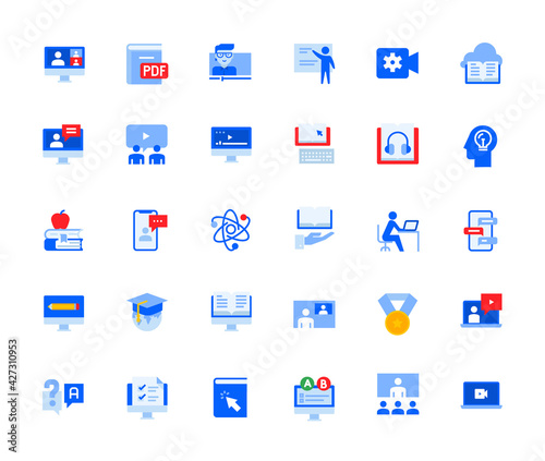 Video call and online meeting icons set for personal and business use. Vector illustration icons for graphic and web design, app development, marketing material and business presentation. 